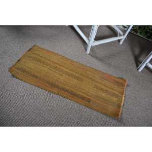 Vintage Turkish Rug, 1.2x2.9 ft Small Rug, <b>Brown</b> Green Abstract <b>Wool</b> Rug - Product Image 4