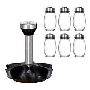 Set di 6 Barattoli per Spezie in Acciaio Inox e Vetro, Rotazione a 360° con Foro di Drenaggio Regolabile, Collezione Premium di Saliera e Pepiera - Product Image 1