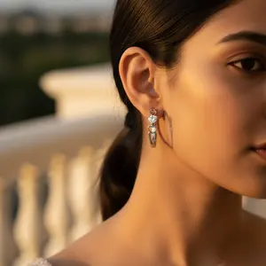 Boucles d'oreilles créoles tendance religieuses délicates pour femmes, argent 925, plaqué rhodium, or 14 carats avec perle, or rose 18 carats - Product Image 2