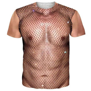 Men's Funny Muscle Body 3D Printed Short Sleeve T-<b>Shirt</b> Designer Streetwear with <b>Ugly</b> Chest Hair Plus Size Top Tees Clothing - Product Image 1
