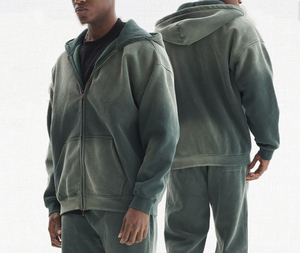 Survêtement de maternité décontracté personnalisé Vintage délavé sweats à capuche surdimensionnés légers avec strass pour homme Service OEM - Product Image 2