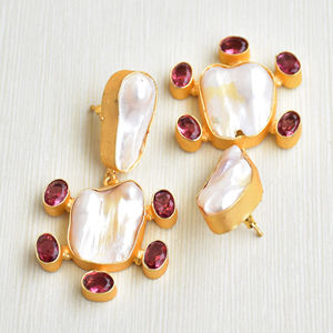 Pendientes de Perlas de Latón al por Mayor, Pendientes de Piedra Orgánica, Latón Chapado en Rodio, Diseño Único, Moda al por Mayor - Product Image 3