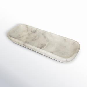 Plateau décoratif rectangulaire en marbre beige clair Plat de service en pierre fait à la main pour une décoration intérieure et une pièce maîtresse élégantes - Product Image 2