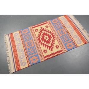 พรมวินเทจขนาดเล็ก 2.6x4.6 ฟุต พรมตุรกี สีแดงน้ำเงิน ลายต้นไม้และพืช พรมขนสัตว์ - Product Image 1