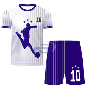 Maillot de football imprimé léger à séchage rapide, ensemble maillot et short de football blanc et bleu, col en V - Product Image 3