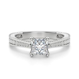 Ensemble de pavés de diamants de taille princesse classique pour femmes, bague d'anniversaire, plaqué or pour les occasions de mariage - Product Image 2