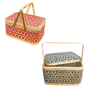 Cestas de Almacenamiento Rectangulares de Bambú Tejidas a Mano de Estilo Vintage Multiusos con Diseños Florales para Exhibición en Tiendas y Regalos - Product Image 1