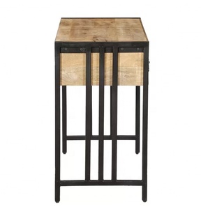 Armoire moderne à deux tiroirs en bois de manguier de style industriel Table console à cadre en fer noir pour l'entrée des bureaux à domicile Hôtels Villas - Product Image 4