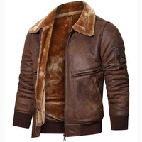 Erkekler İçin Eskitme Kahverengi Deri Ceket, Suni Kürk Yakalı Vintage Kışlık Bomber Ceket, Özel OEM ve ODM Üreticisi