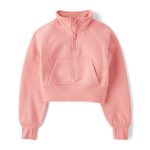 The Childrens Place Girls Premium Pink Fleece Quarter Zip Pullover Sweat-shirt en soie pour femme avec demi-fermeture éclair et capuche brodée - Product Image 1