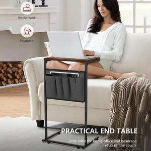 Petite table d'appoint marron rustique en forme de C pour salon chambre canapé inclinable canapé coulissant <span class=keywords><strong>plateau</strong></span> bureau stockage métal Durable - Product Image 6