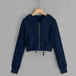 Sudadera con capucha lisa con cremallera de alta calidad para mujer 2025 algodón francés Terry recortada con cuello con capucha de diseño de otoño transpirable 100% - Product Image 2