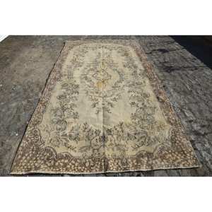 พรมปูพื้นสไตล์ตุรกีวินเทจขนาดใหญ่5.4 x 9.7ft แบบคลาสสิกสีเบจสีน้ำตาลปะต่อวัสดุขนสัตว์ด้านหลังสำหรับห้องนอนห้องโถง - Product Image 1