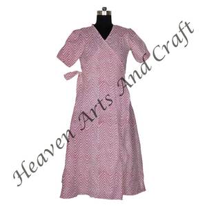 Precio de fábrica al por mayor indio hecho a mano bloque impreso verano desgaste mujeres Kaftan Albornoz vestido occidental tela textil - Product Image 6