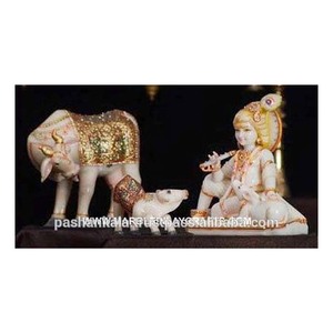 Escultura de mármol blanco puro de Makrana, estatua de vaca, nueva y increíble escultura bonita de piedra - Product Image 1