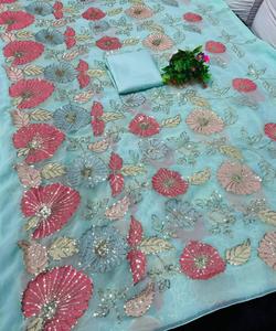 Vêtements ethniques vêtements pour femmes Vichitra soie lourde broderie travail Saree chemisier indien femmes adultes inde et Pakistan soutien 500 vêtement - Product Image 3