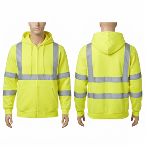 Sweat à capuche de travail en molleton brossé 100% coton premium 330 g/m², orange haute visibilité avec panneau réfléchissant, logo personnalisé par sublimation et broderie - Product Image 4