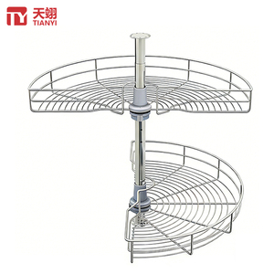 Panier coulissant d'<span class=keywords><strong>angle</strong></span> robuste en acier chromé TIANYI 180 °   Carrousel de rangement rotatif pour armoire de <span class=keywords><strong>cuisine</strong></span> - Product Image 1