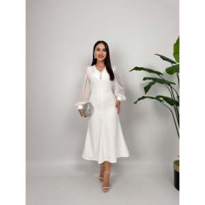 2060 ชุดเดรสผ้าชีฟองซาตินทรงเข้ารูปพร้อมเอวและแขนเสื้อแบบธรรมชาติ - Product Image 4