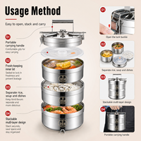 OEM 304 Edelstahl Isolierte Lunchbox Mehrschichtige Stapelbare Bento-Box Auslaufsicherer Lebensmittelbehälter