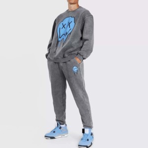 Pantalon cargo de jogging surdimensionné délavé à l'acide 2 pièces unisexe survêtement de dessin élastique solide avec sweat à capuche pantalon de survêtement grande taille - Product Image 1