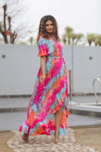 เดรสยาวผ้าเรยอนมัดย้อมสำหรับผู้หญิงฤดูร้อน - Product Image 4