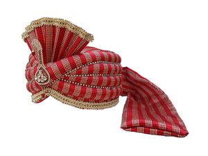 Línea brillante en color rojo tradicional readymade étnico hombres boda Safa/turbante/Pagdi/Pheta (tamaño: 22 a 22,5 pulgadas) - Product Image 2