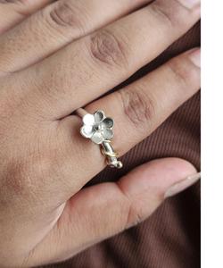 Sterling Silver Flower <b>Ring</b> for Women Floral <b>Statement</b> <b>Ring</b> with Brass Accent Nature Inspired Boho Jewelry Handmade Summer Gift - Product Image 1