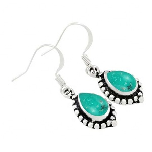 Turquoise Gemstone Drop <b>Earrings</b> 925 Sterling <b>Silver</b> Pear Shape Trendy <b>Wedding</b> Jewelry Rhodium Plated Party Gift - Product Image 1