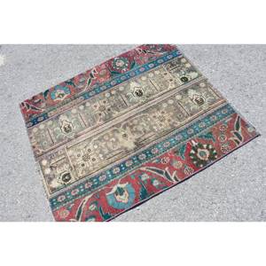 Vintage Rouge Bleu 3.4 X 4ft Tapis Turc Grand Laine Seagrass Latex Abstrait Patchwork Design Couloir Rectangulaire Teen Room Design - Product Image 2