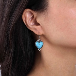 Bohemian Turquoise <b>Heart</b> Dangle <b>Earrings</b> <b>Gold</b> Plated Silver Drop <b>Earrings</b> Handmade Wedding Gift for Women - Product Image 3