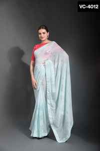 ผ้าส่าหรีผ้าจอร์เจียสำหรับผู้หญิงดีไซน์เนอร์พร้อมด้วยงานถักโครเชต์ทั้งตัวและลำดับที่สวยงามทั้งสองด้านสำหรับสวมใส่ในงานปาร์ตี้ - Product Image 3