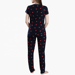Lot de 2 pyjamas en jersey de coton imprimé pour femmes Short de nuit d'été avec col en tricot et motif imprimé unique - Product Image 2