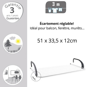 Tendedero de Balcón Blanco y Gris de 3m - Product Image 2
