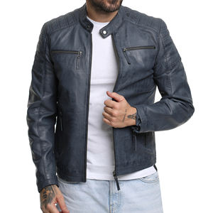 Chaqueta de cuero genuino unisex de alta calidad personalizada con cuello levantado y bordado color personalizado al por mayor 2025 - Product Image 6