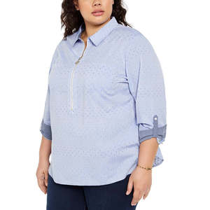 Camicia in popeline di cotone con zip frontale Tommy Hilfiger da donna, taglie forti, stile casual, blu - Taglia 2X - Product Image 2