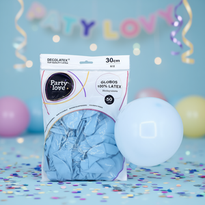 Palloncini in lattice Party Love 30 cm R12 blu pastello biodegradabili 50 pezzi - Product Image 3