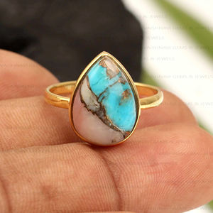 Nouvelle bague tendance en opale rose naturelle, turquoise cuivre, argent sterling 925, bijoux bohèmes personnalisés, vintage, Navajo, pour femme, cadeau - Product Image 1
