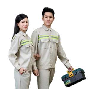 Ensemble de vêtements de travail pour femmes en tissu TC beige à manches longues respirant, anti-rétrécissement, haute visibilité, FMF - Product Image 2