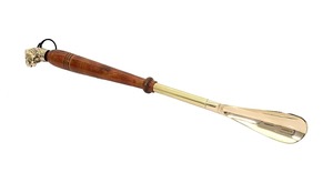 Calzador H.M.A de latón pulido artesanal respetuoso con el medio ambiente con parte superior decorativa y mango de madera para Diwali - Product Image 4