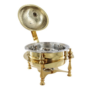 Plat à chafing rond martelé, produit phare pour hôtels et restaurants, en promotion - Product Image 1