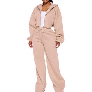 2026 conjunto de sudaderas con capucha personalizadas para mujer, conjunto de dos piezas para mujer, conjunto de Jogger holgado con capucha y cremallera en blanco - Product Image 5