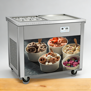 Máquina de Helados Fritos Comercial de Tailandia, Máquina para Hacer Helados Fritos en Sartén, Máquina de Helados Fritos Doble - Product Image 1