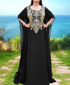 Abaya maxi en polyester de style marocain de Dubaï, grande taille, ornée de perles à la main, longueur au sol, pour soirée, tenue de soirée, décontractée et élégante - Product Image 1