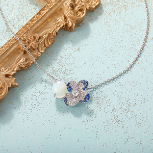 Collar Jeulia Vintage con Flor de Pansy de Noche de Verano, con Piedras Preciosas Naturales y Dijes de Cristal - Product Image 4