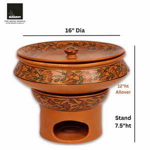 Ensemble de chaffer Lagan en céramique avec peinture en terre cuite Plat de buffet traditionnel avec couvercle et support en acier pour banquet et restauration - Product Image 5