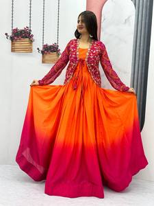 Dernière robe Koti Anarkali brodée en soie pure chinon de créateur par FabZone - Product Image 4