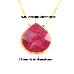 925 Sterling Silver Green <b>Onyx</b> Gemstone Pendant <b>Necklace</b> 12mm Heart Shape Gold Vermeil Bezel Drilled Gemstone Jewelry - Product Image 3