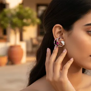 Bague en argent pour femme avec pierre précieuse rubis, boutons de manchette et pinces à cravate élégants, cadeau - Product Image 2