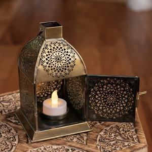 Decoraciones de Mesa, Candelabro de Metal Dorado Antiguo Estilo Marroquí para Velas de Té, Linterna para el Hogar en Ramadán - Product Image 5